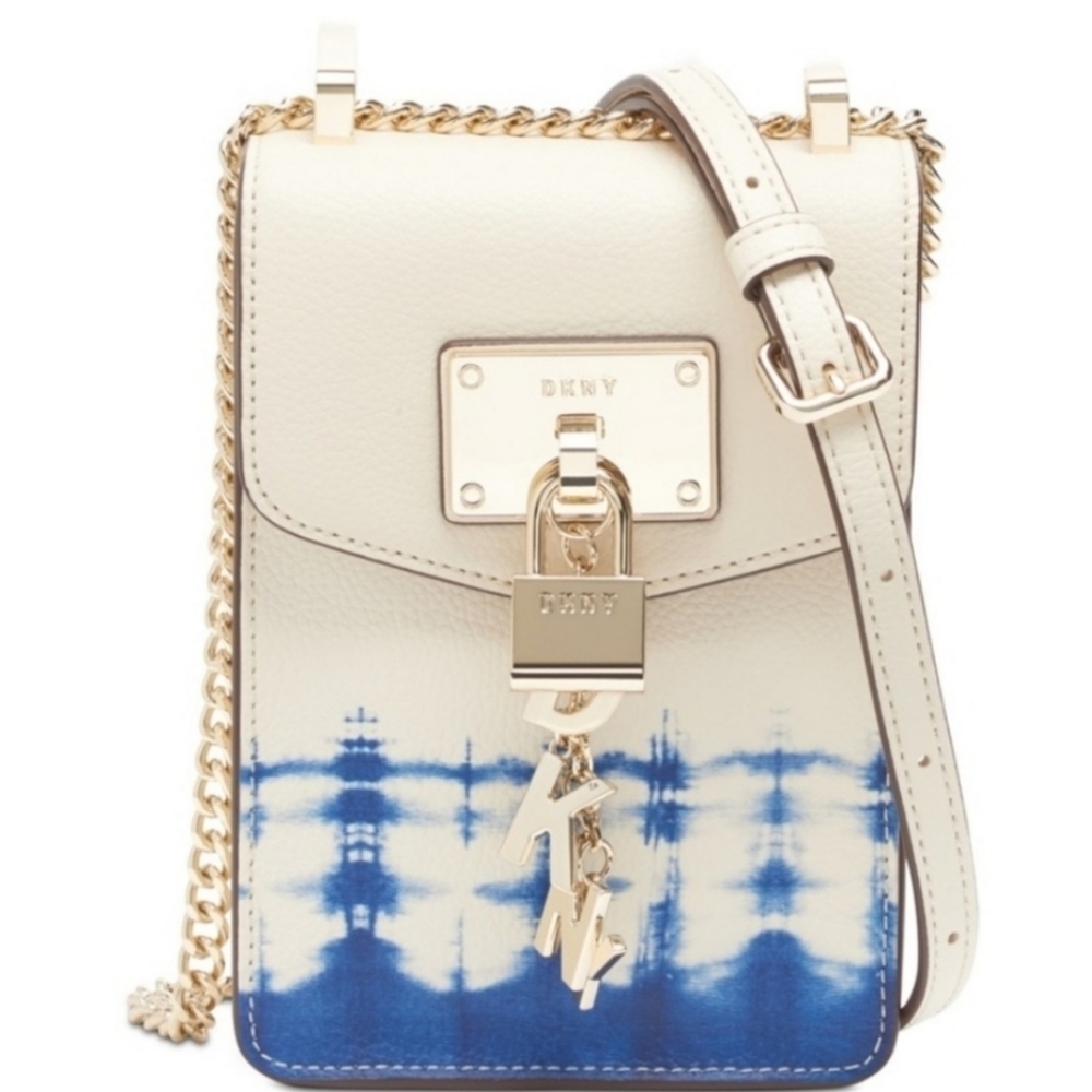 Dkny Elissa Ivory Blue Leather Tie-Dyed Crossbody Small Like NEW